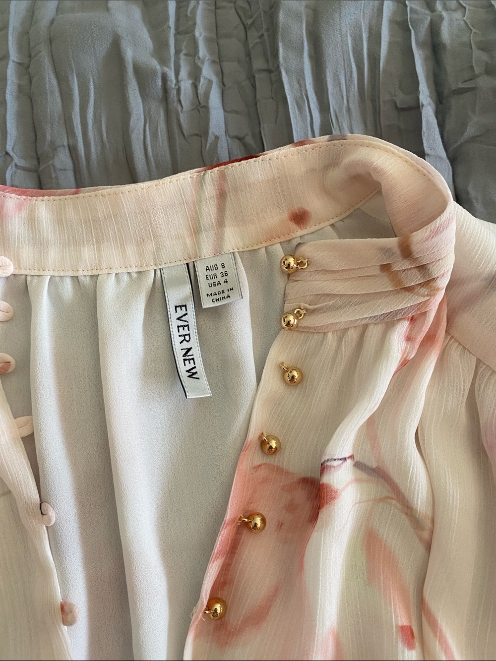 Ever New Cream Dress  with Blush Floral Accents and Gold Buttons